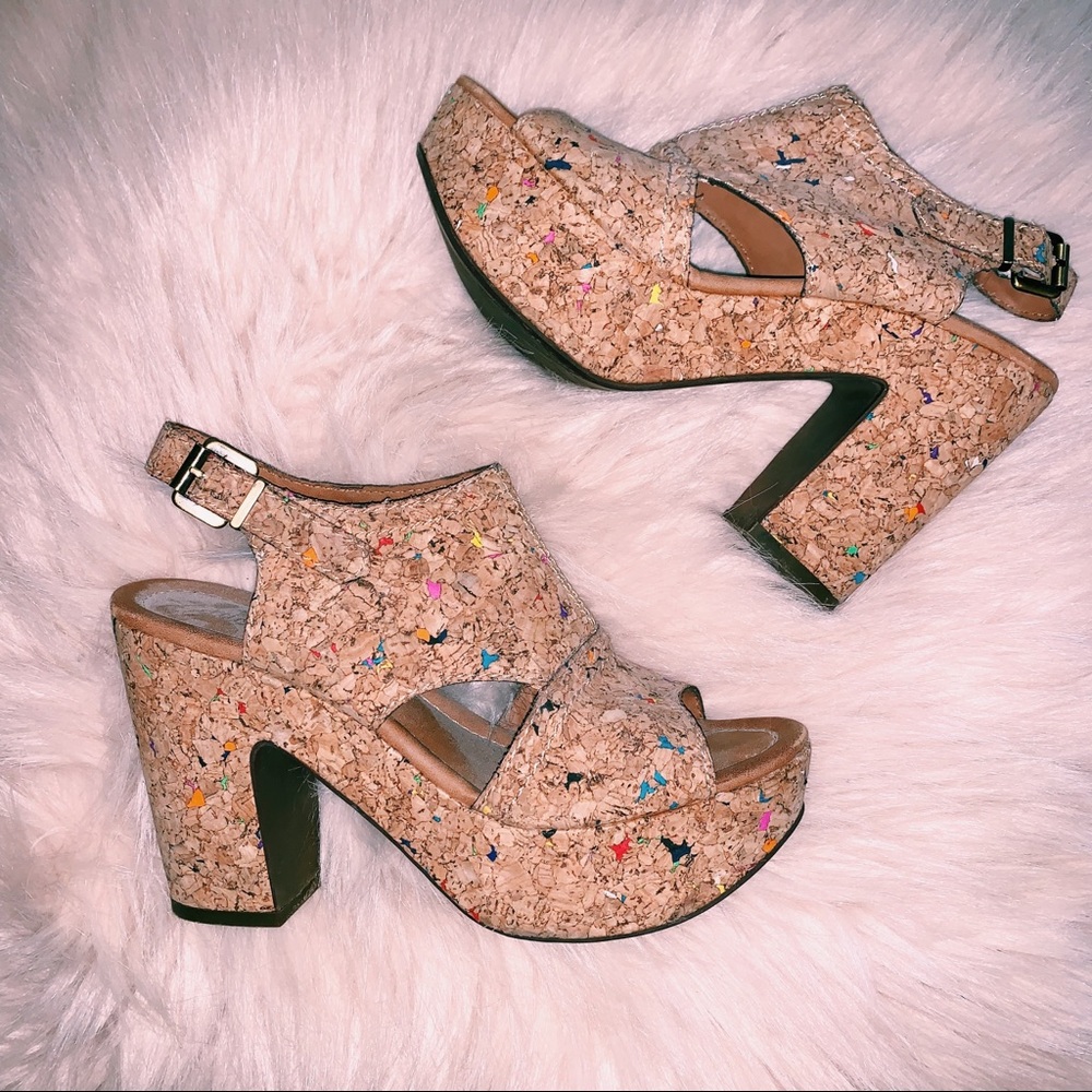 Nicole peep toe confetti cork wedges
